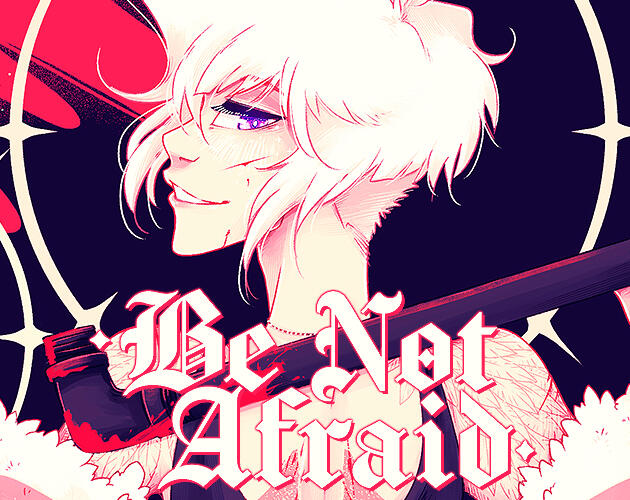 Icon for Be Not Afraid. It features Seth from the cover and one of his pink wings. He has a halo behind him. The background has a pink smear with a eye staring right at Seth.